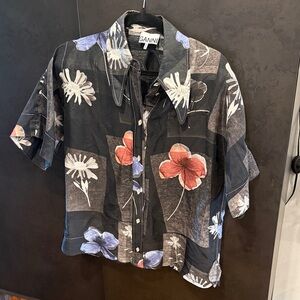 Ganni Black Floral Button Down Shirt